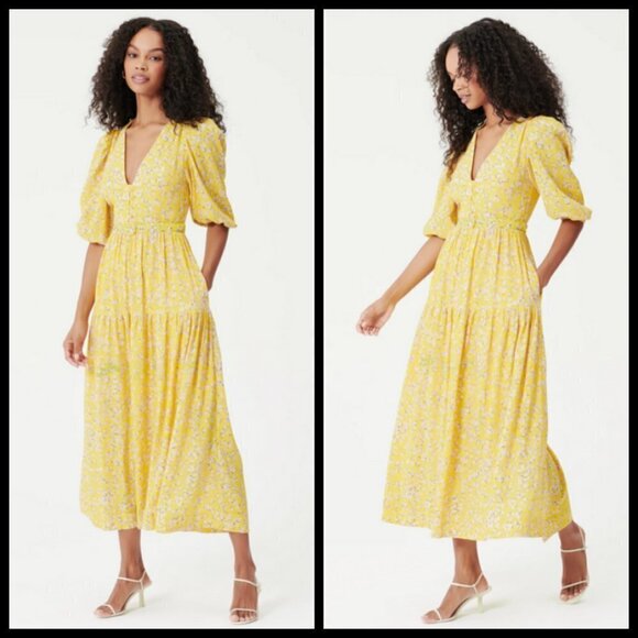💕NICHOLAS💕 Celie Floral Print Long Dress Yellow Hastings Floral Print 10 NWOT - Picture 7 of 16